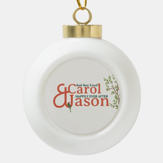 Custom Botanical Wedding Ceramic Ball Christmas Ornament (Front)