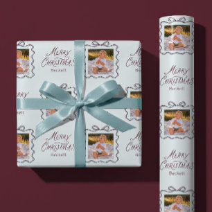 Custom Bow Frame 1 Photo Merry Christmas Wrapping Paper