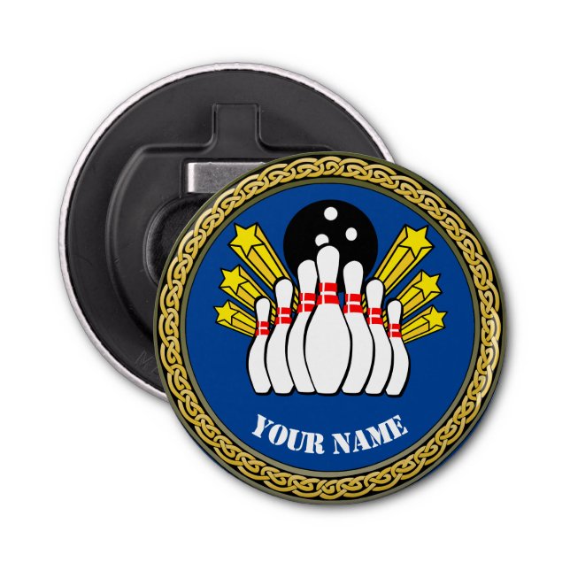 Custom Bowling - Add Name - Blue Bottle Opener (Front)