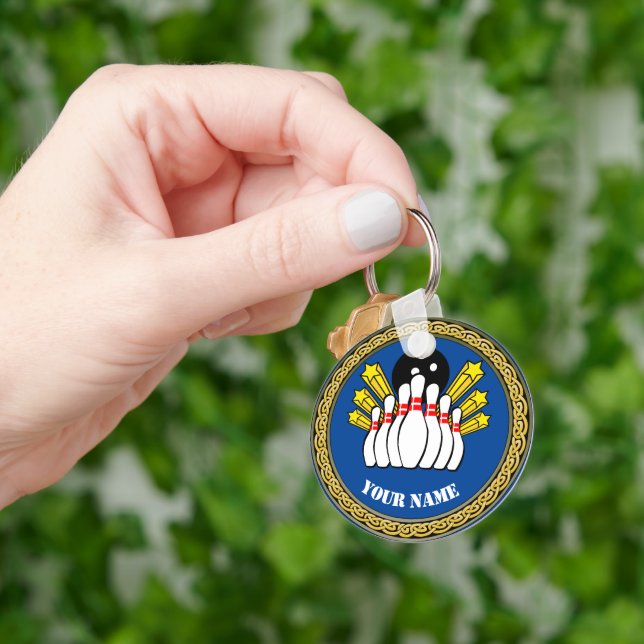 Custom Bowling - Add Name - Blue Key Ring (Hand)