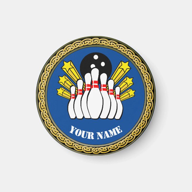 Custom Bowling - Add Name - Blue Magnet (Front)