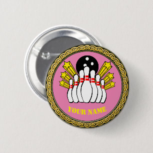 Custom Bowling - Add Name & Number - Pink 6 Cm Round Badge