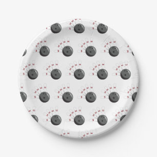 Custom Bowling Ball & Pins Pattern Paper Plate