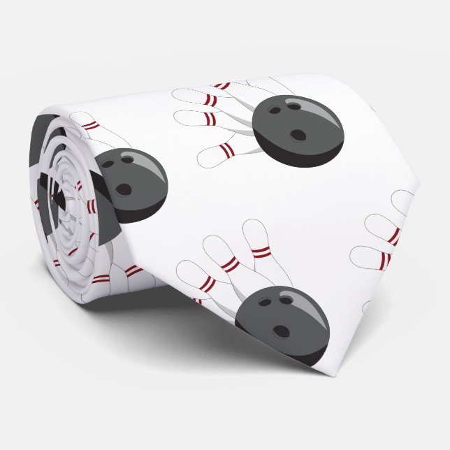 Custom Bowling Ball & Pins Pattern Tie (Rolled)