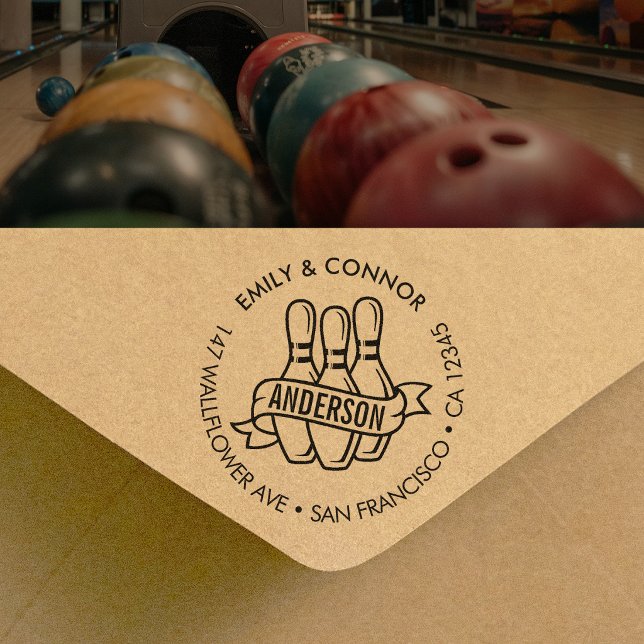 Custom Bowling Family Names Return Address Self-inking Stamp (Creator Uploaded)