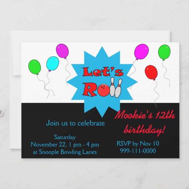 Custom Bowling Invitation - Invite Template (Front)