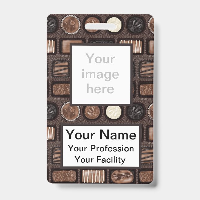 Custom Box of Chocolates Badge ID Badge (Front)