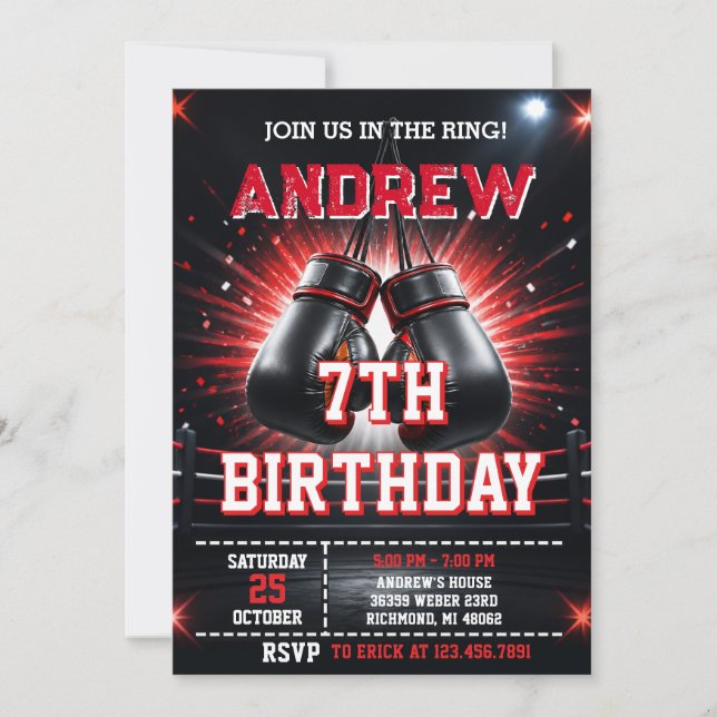 Custom Boxing Birthday Party Invitation (Front)