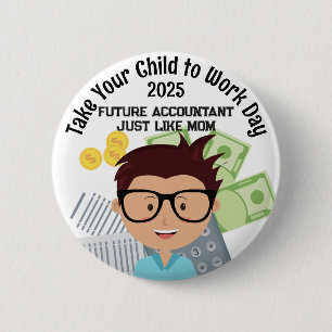 Custom Boy Accountant Take Your Child to Work Day 6 Cm Round Badge