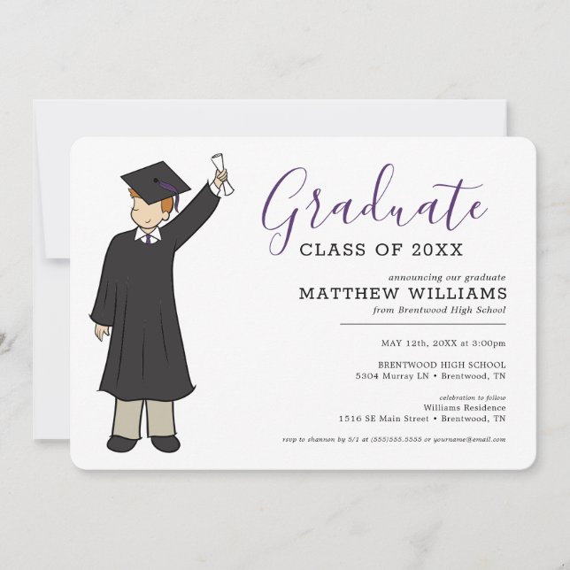 Custom Boy Avatar | High School Graduation Invitation (Front)