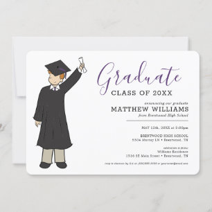 Custom Boy Avatar   High School Graduation Invitation