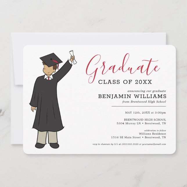 Custom Boy Avatar | High School Graduation Invitation (Front)
