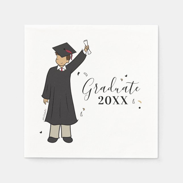 Custom Boy Avatar | High School Graduation Napkin (Front)