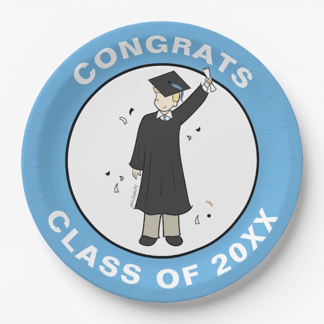 Custom Boy Avatar | High School Graduation Party P Paper Plate (Front)
