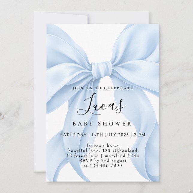 Custom boy blue baby shower invitation (Front)