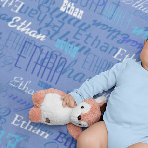Custom Boy Colour Names, Personalised Blue Baby Blanket
