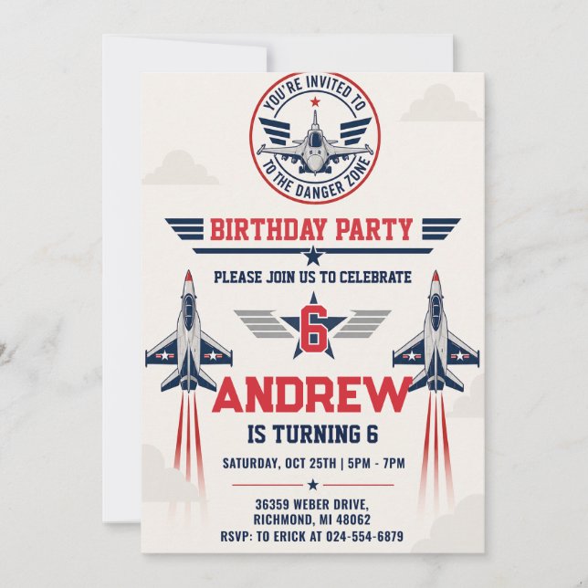 Custom boy Fighter Pilot Birthday party Invitation (Front)