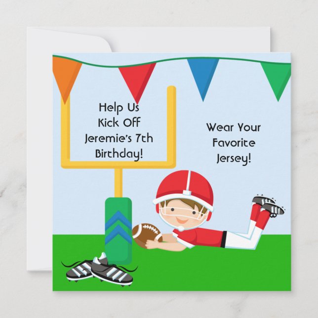 Custom Boy in RedFootball Birthday Invitation (Front)