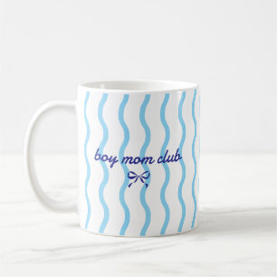 Custom Boy Mum Club Blue Stripe Coquette Bow Style Coffee Mug