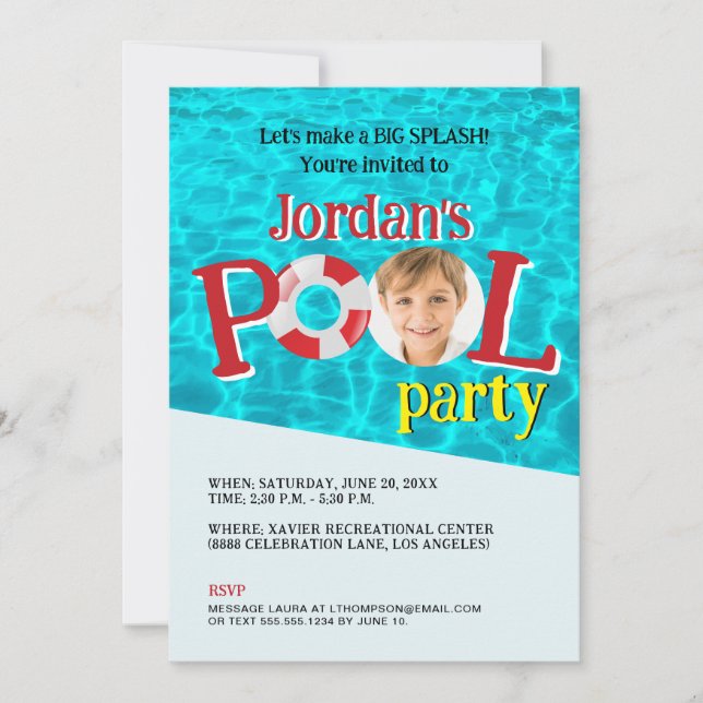 Custom Boy Photo Birthday Swimming Pool Party  Invitation (Front)