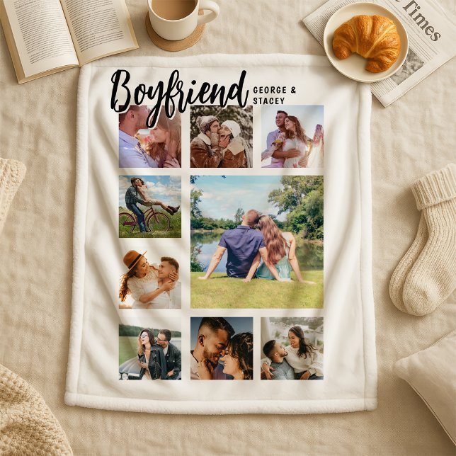 Custom Boyfriend Photo Collage Sherpa Blanket (Creator Uploaded)