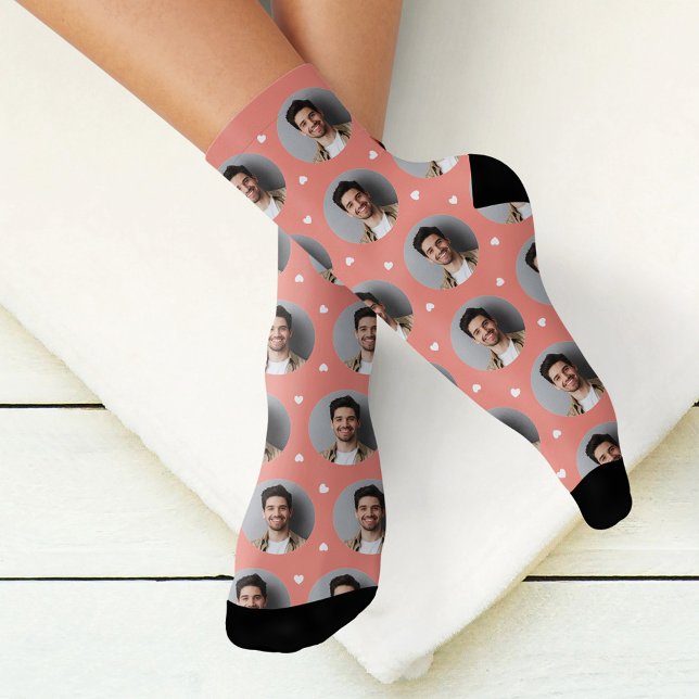 Custom Boyfriend Photo Coral Pink Love Socks (Creator Uploaded)