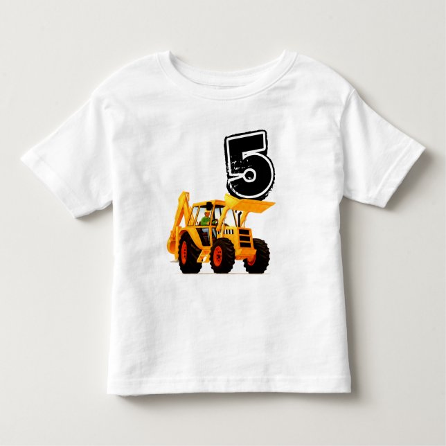 Custom Boy's 5th Birthday Yellow Digger Toddler T-Shirt (Front)
