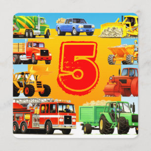 Custom Boy's Construction Truck 5th Birthday Party Invitation