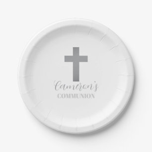 Custom Boys Cross Communion Collection Paper Plate