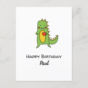 custom boys dinosaur happy birthday party postcard