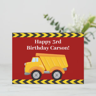 Custom Boys Dump Truck Red Kids Birthday Card