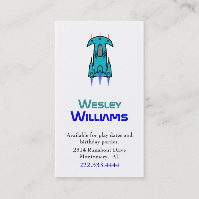 Custom Boy's Space Ship Play Date Card (Front)