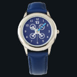 Custom boy's watch with monogram and drone logo<br><div class="desc">Custom boy's watch with monogram and toy drone logo design. Personalizable wrist watches for children. Unqiue Birthday gift idea for boys. Create one for special son, grandson, cutest nephew, friend, child, grandchild, little or big brother, dad etc. Blue and white design with numbers and bold typography template. Also nice as...</div>