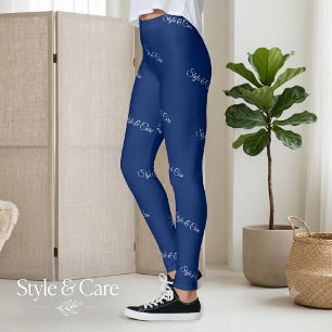 Custom Brand Name Pattern Stylish Navy Leggings