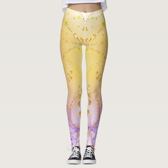 Custom Branded Abstract Golden Purple Chic Legging (Front)