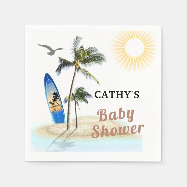 Custom Branded Beach Surf Baby Shower Paper Napkin (Front)
