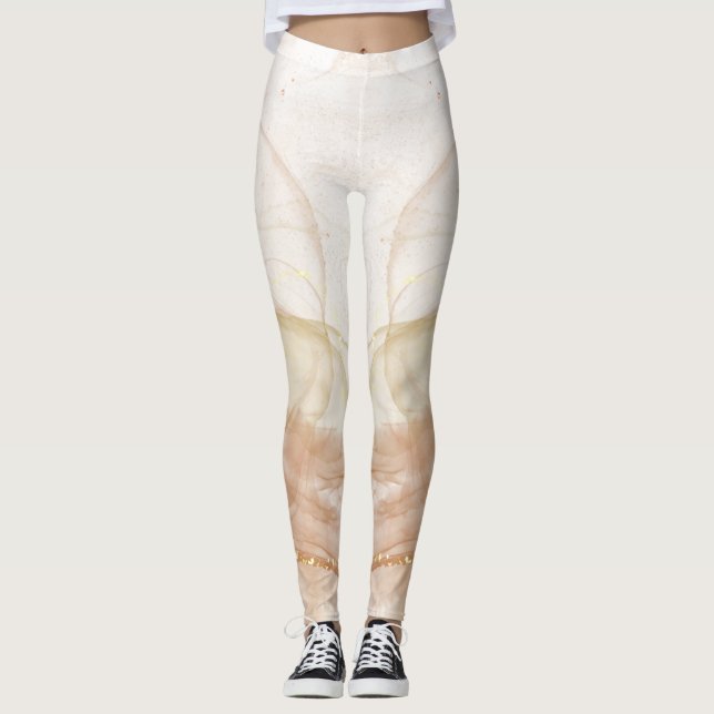 Custom Branded Beige Plaid Tartan Pattern Leggings (Front)