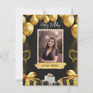 Custom Branded Black Gold Luxury Happy Birthday Holiday Card