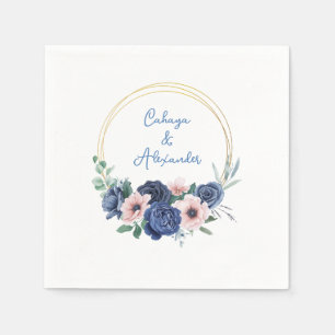 Custom Branded Blue Floral Wedding Napkins