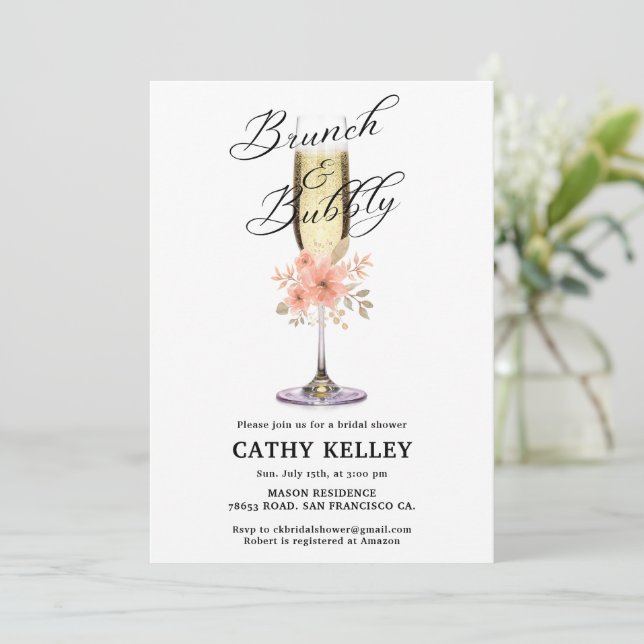 Custom Branded Brunch and Bubbly Bridal Shower  Invitation (Standing Front)
