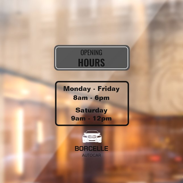 Custom Branded Car Showroom Opening Hours Black (Sheet 2)