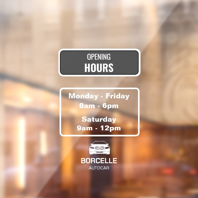 Custom Branded Car Showroom Opening Hours White (Sheet 2)