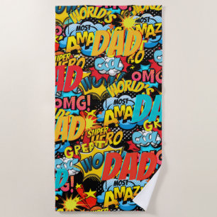 Custom Branded DAD Gift - Comic Superhero Fun Name Beach Towel