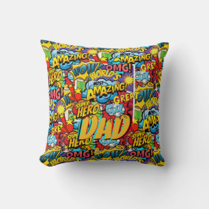 Custom Branded DAD Gift - Comic Superhero Fun Name Cushion
