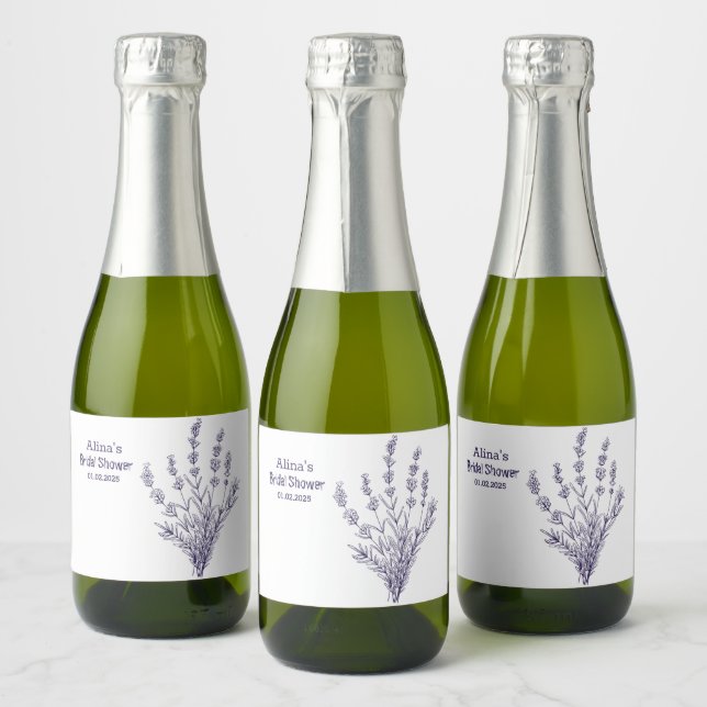 Custom Branded French lavender flowers  Sparkling Wine Label (Bottles)