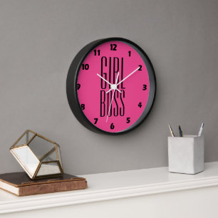 Custom Branded Girl Boss Black Hot Pink 10" Wall Clock