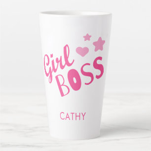 Custom Branded Girl Boss Fun Typography Pink  Latte Mug
