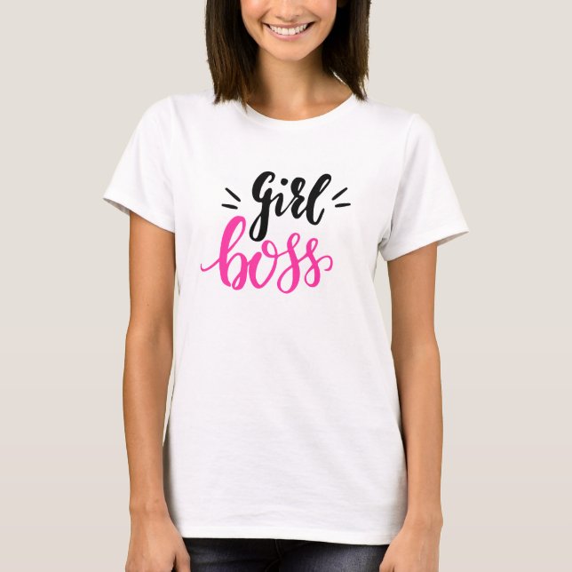 Custom Branded Girl Boss Script Hearts Pink Black  T-Shirt (Front)