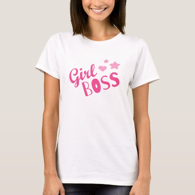 Custom Branded Girl Boss Script Hearts Pink  T-Shirt (Front)