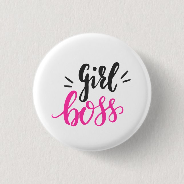 Custom Branded Girl Boss Stylish Pink Black Button (Front)